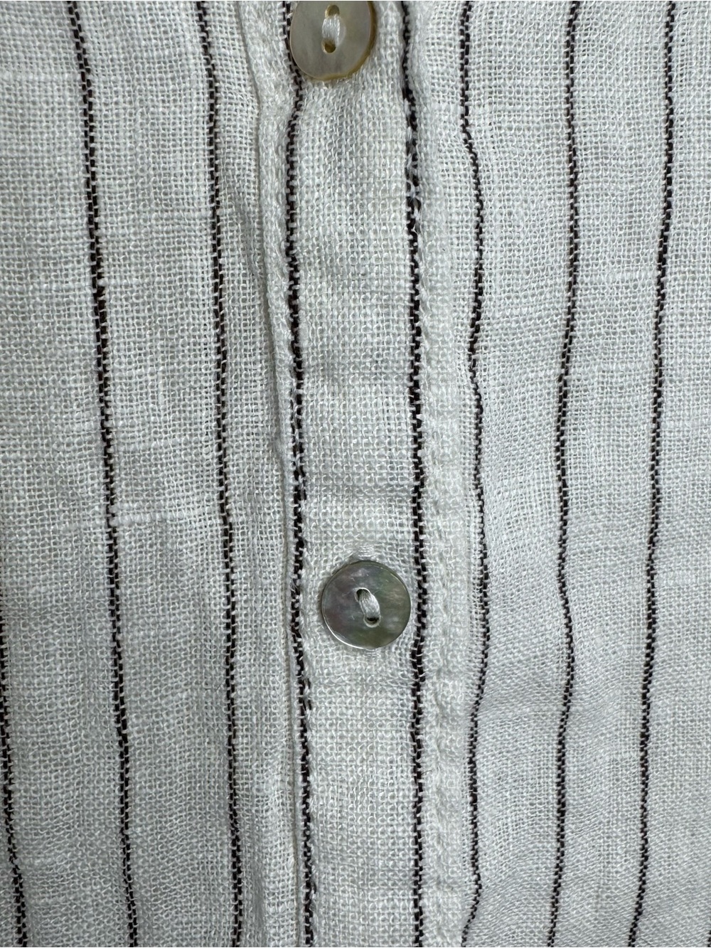 Joie Women’s Large Cream Brown Striped Linen Top Button Roll Up Sleeve - Picture 5 of 9